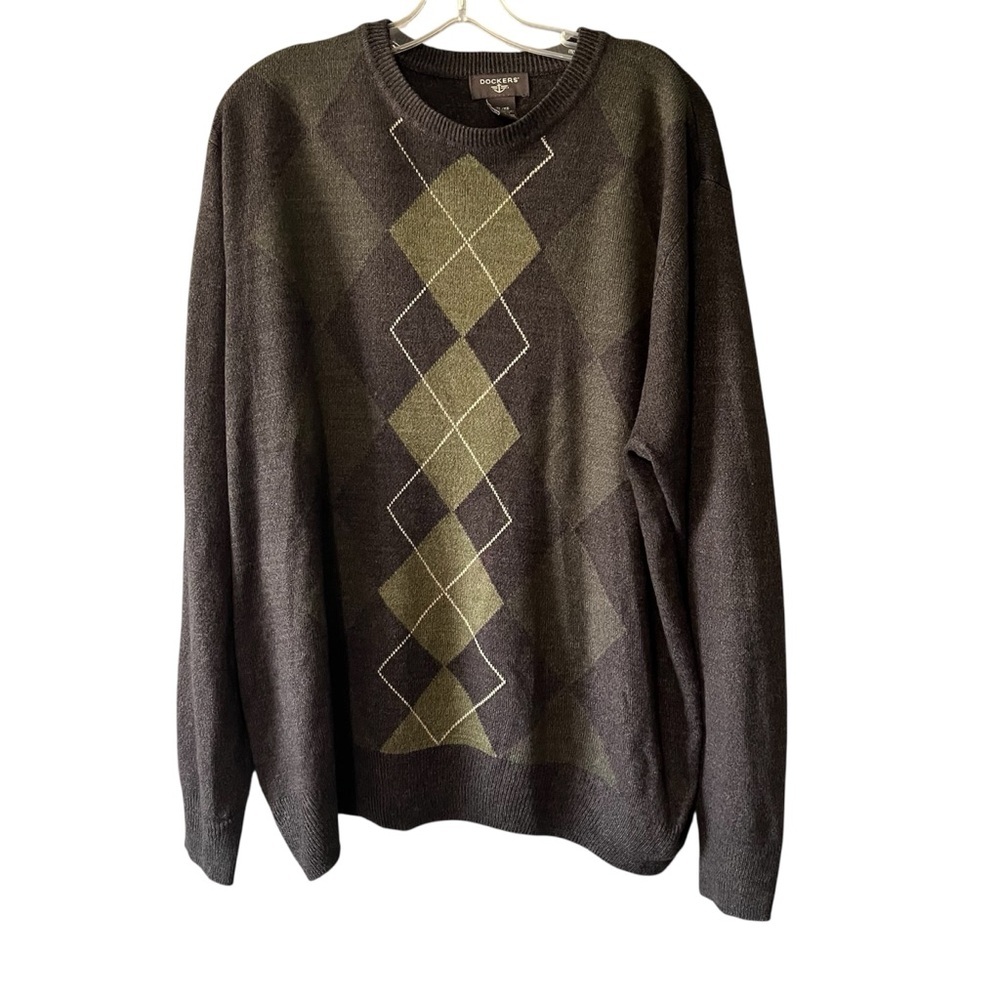 Dockers Black Argyle Sweater‎ Mens XL Crewneck Pullover Cotton Blend
